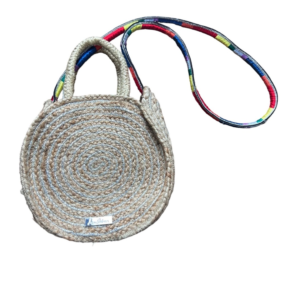 Sam Edelman Metallic Round Jute Shoulder Bag Rainbow Strap - Picture 4 of 15